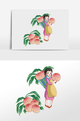 摘桃子插画图片
