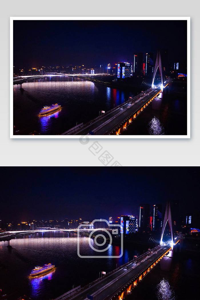 重庆网红景点嘉陵江大桥夜游夜景摄影图片