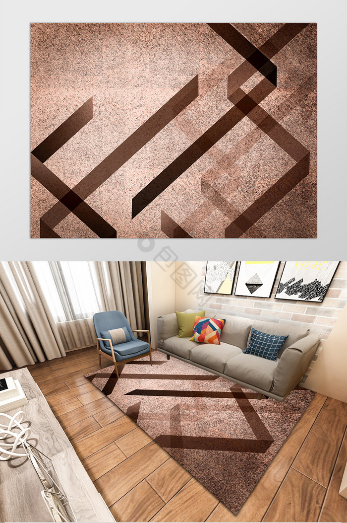 北欧风格棕褐色纹理图案印花地毯图片