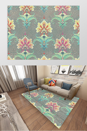 北欧简约花卉地毯图案设计图片