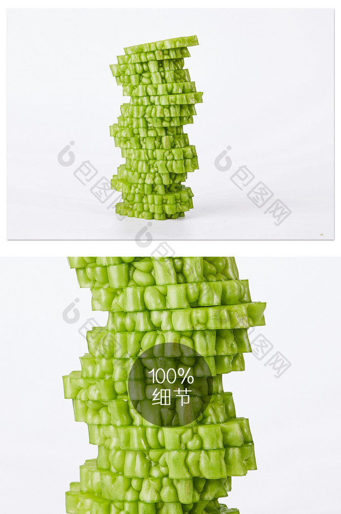 绿色苦瓜片美食蔬菜白底图摄影图片