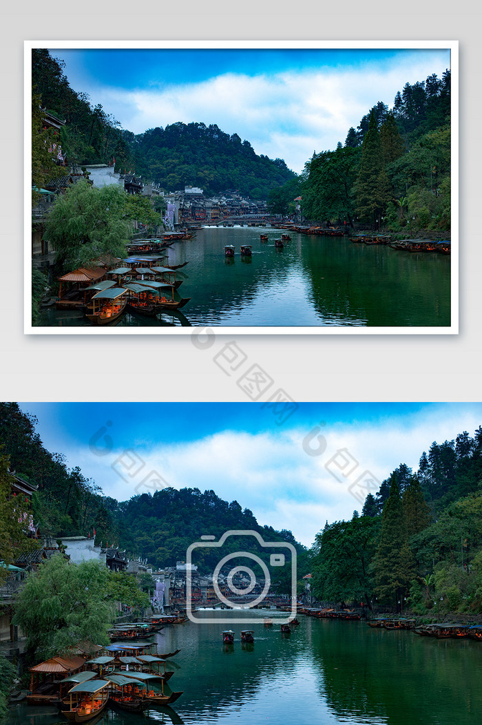 蓝天白云湖南凤凰沱江旅游高清摄影图图片图片