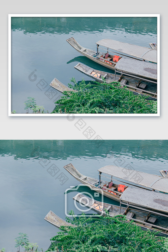湖南凤凰古镇沱江边渔船停靠休息高清摄影图