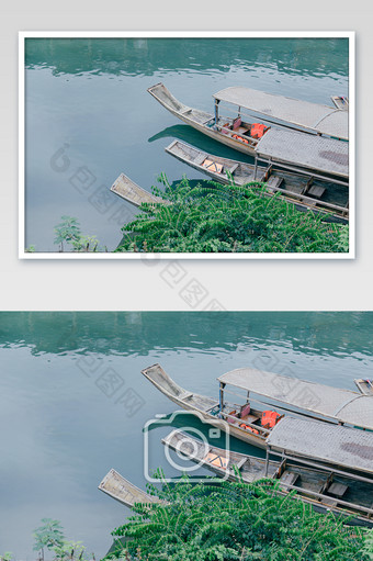 湖南凤凰古镇沱江边渔船停靠休息高清摄影图图片