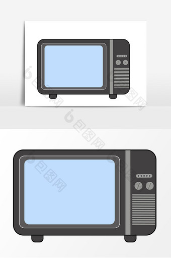 卡通黑白电视机矢量元素图片