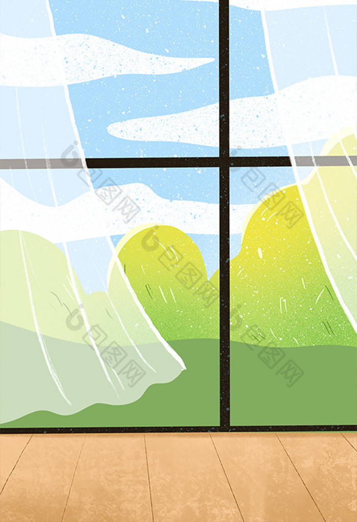 窗外的风景插画图片