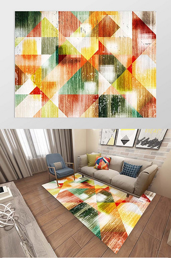 北欧小清新风格几何客厅地毯图案图片