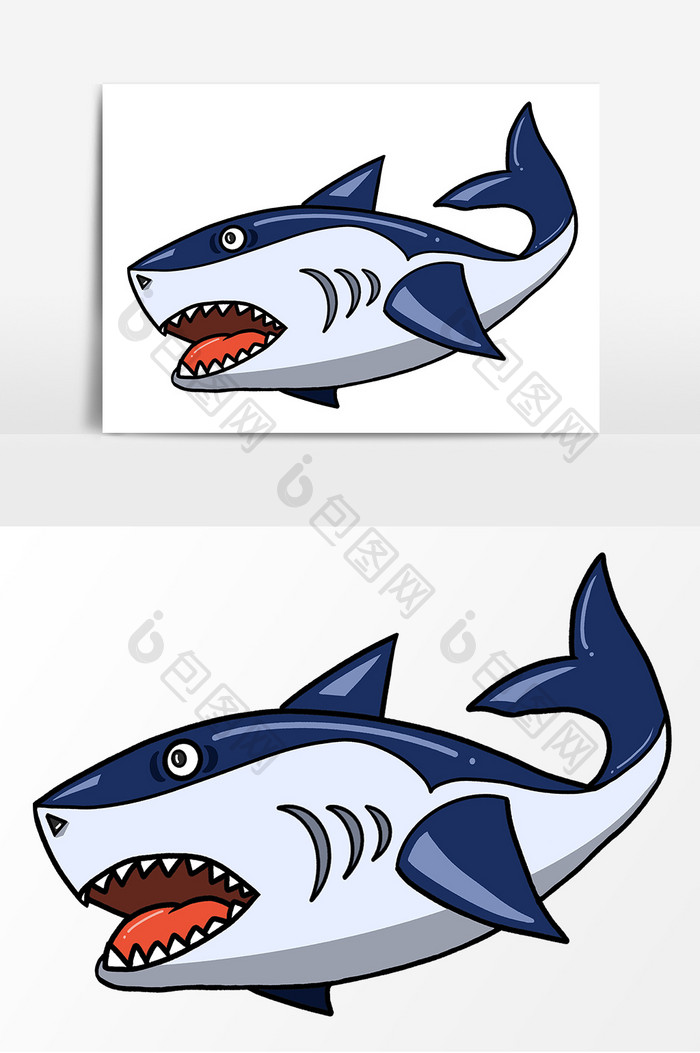 鲨鱼手绘卡通形象元素