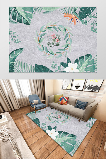 北欧风清新植物叶子纹理地毯图片