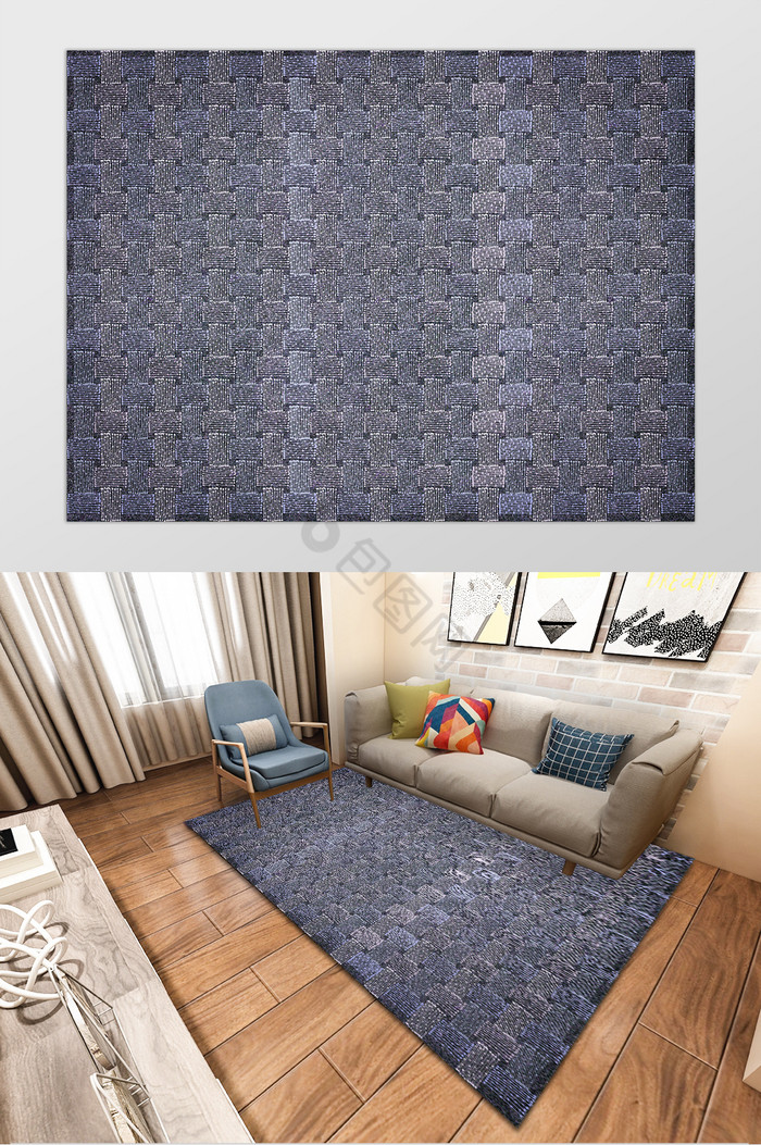 北欧风紫色编织纹理图案地毯图片