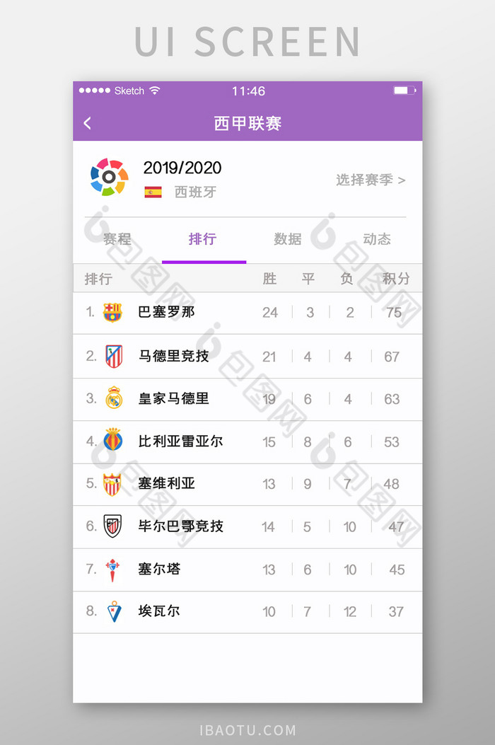 西甲联赛排名积分排榜赛程足球列表白色图片图片
