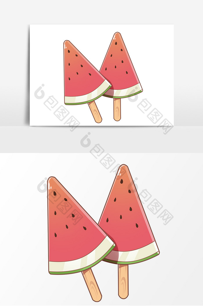 西瓜冰淇淋手绘卡通元素