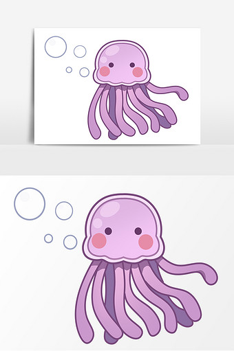 水母卡通手绘形象元素图片下载
