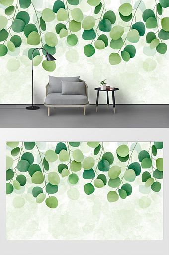 北欧手绘清新植物叶子装饰画室内背景墙图片