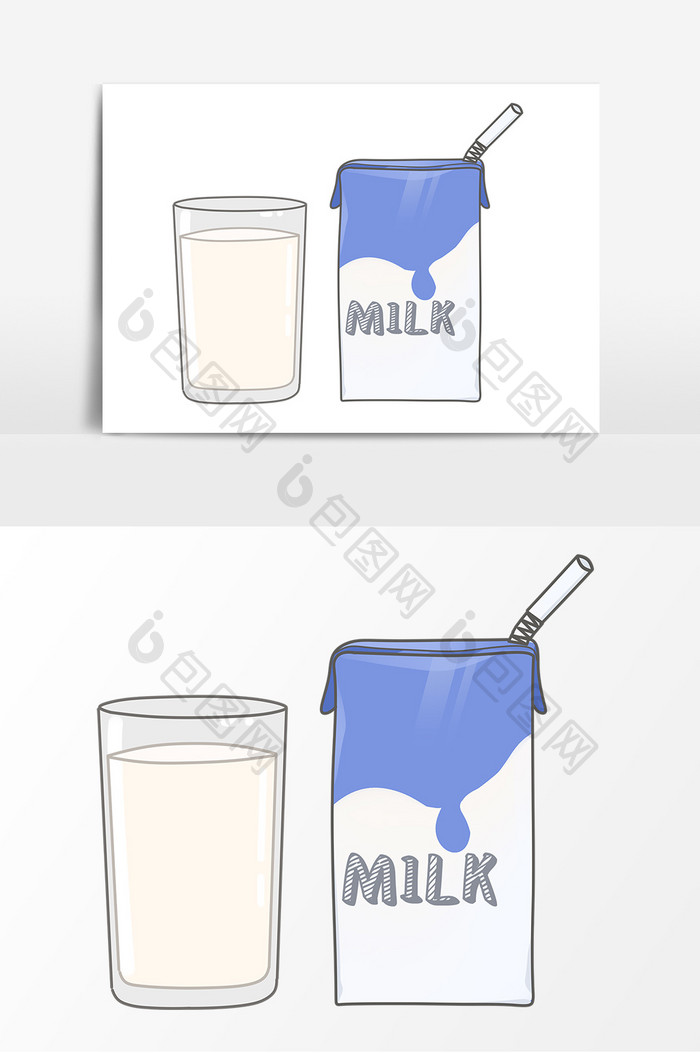 牛奶卡通形象元素插画