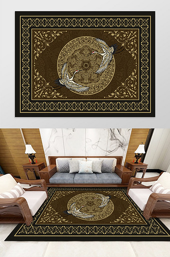 中国风花纹仙鹤客厅卧室书房地毯图案图片