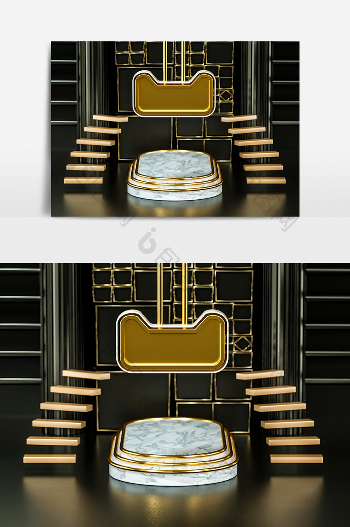 C4D黑金电商场景C4D模型（oc渲染）