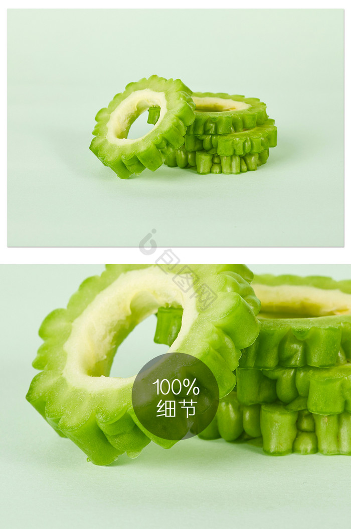 问号绿色切开苦瓜片蔬菜美食摄影图片