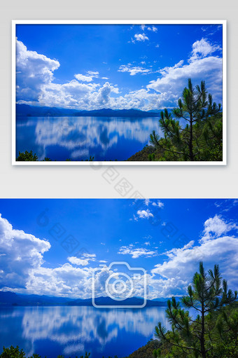 丽江著名景点蓝色泸沽湖湖水风光摄影图片