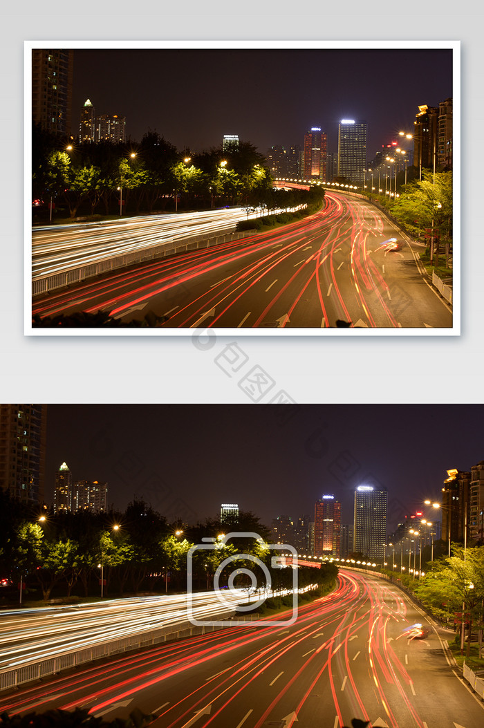 珠江新城广州大道夜景光轨摄影图片