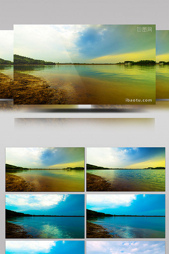 四川绵阳云彩逸动色彩绚丽的仙海湖延时风光图片