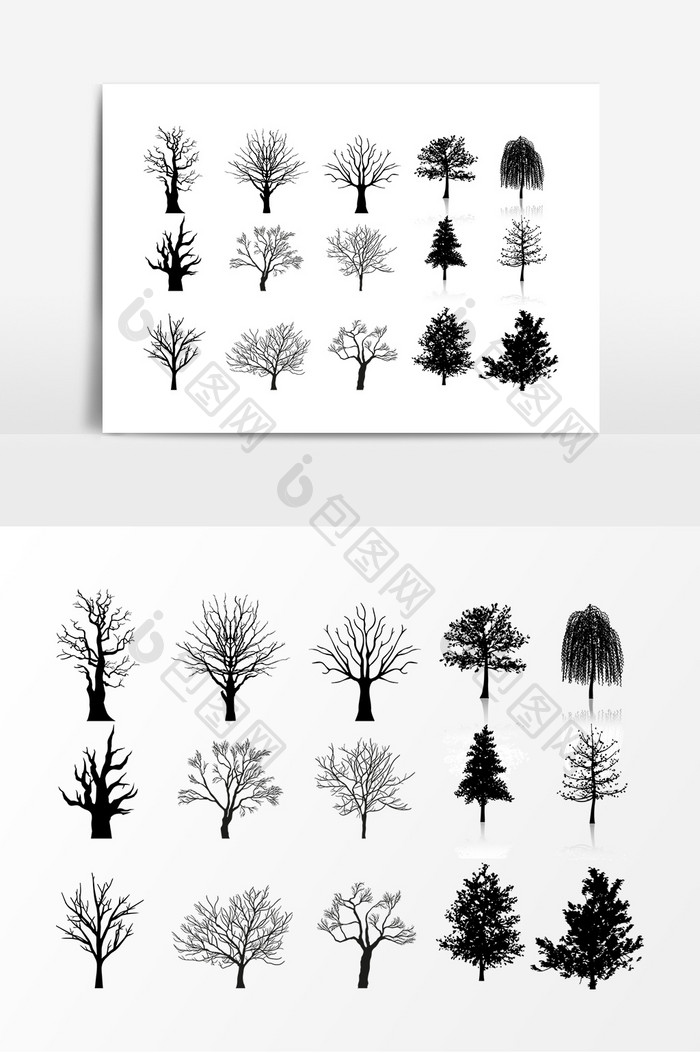 手绘各种树木设计素材