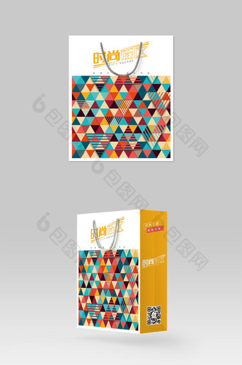 彩色三角科技智慧广场礼品手提袋包装设计图片