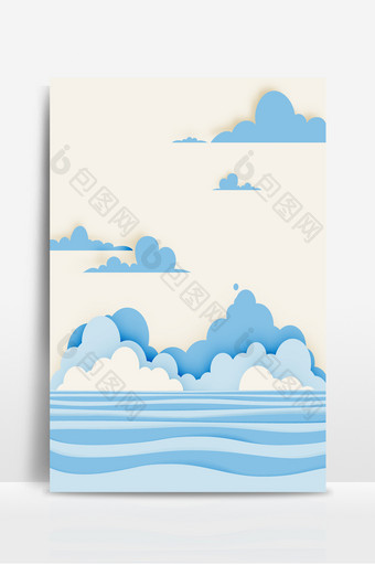 卡通剪纸风手绘大海天空旅游度假背景图片