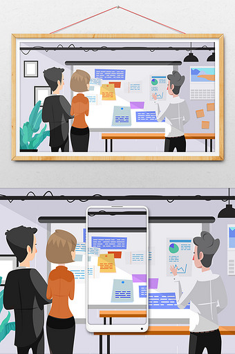卡通数据灵感工作效率加班商务办公横幅插画图片