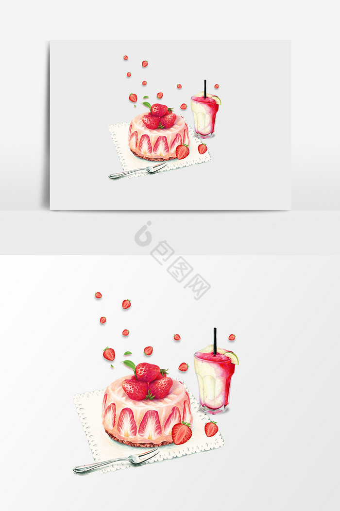 美味草莓蛋糕插画图片