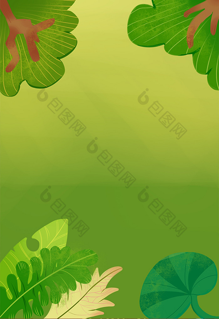 手绘春天的绿色插画背景