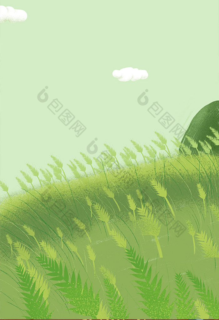 春天山坡上的小草插画图片