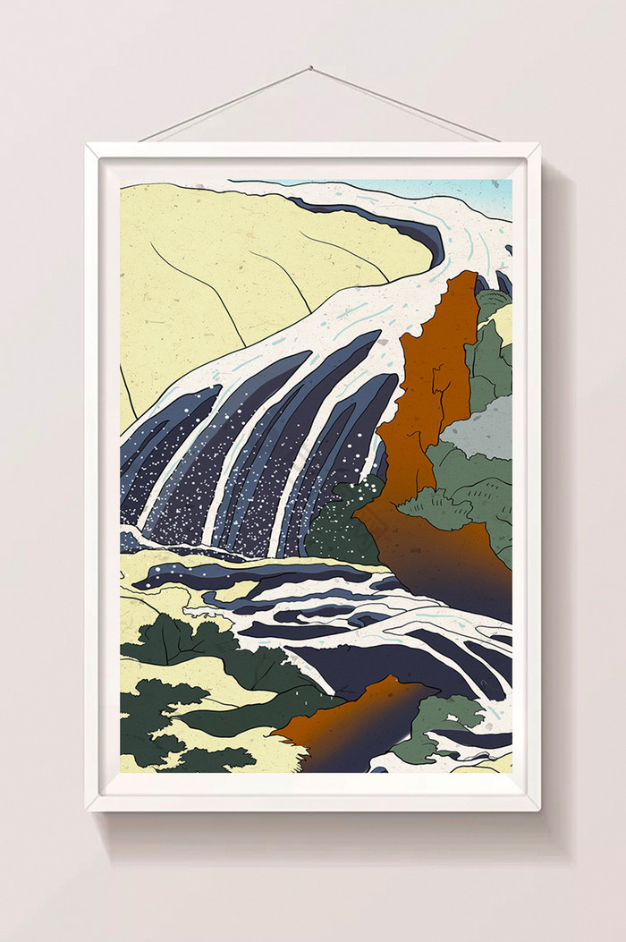 浮世绘山中流水插画图片