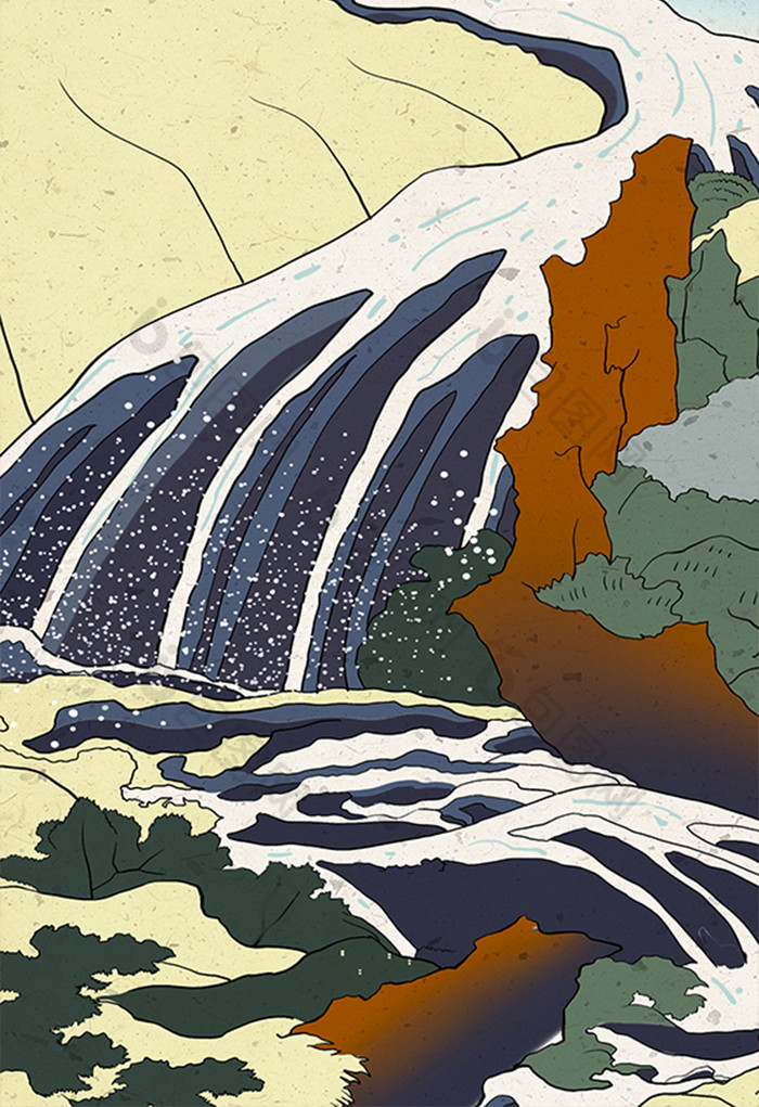浮世绘山中流水插画