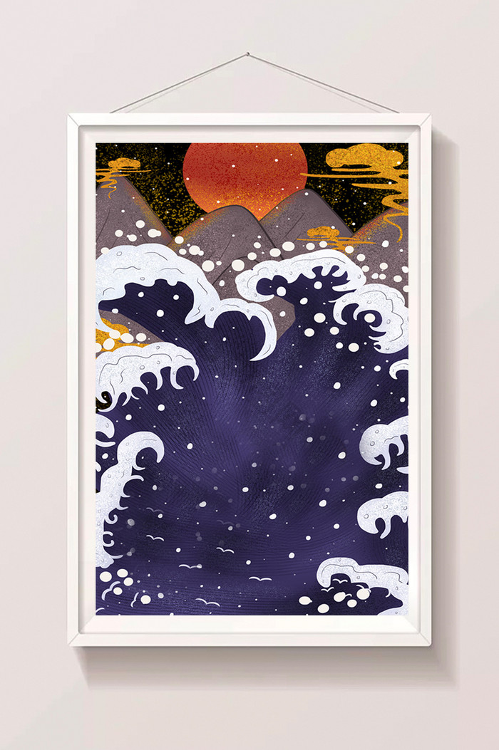 白鹤浮世绘海浪插画金华丽浮世绘和风古风艺伎花魁插画浮世绘海鲜手提