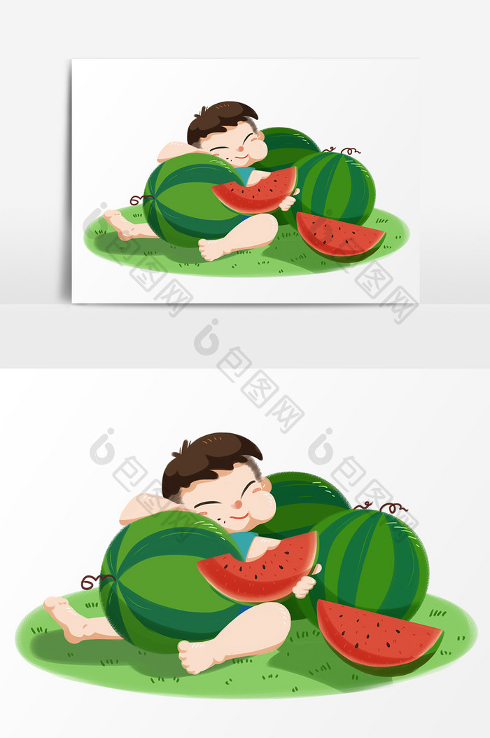 吃西瓜的小胖男孩
