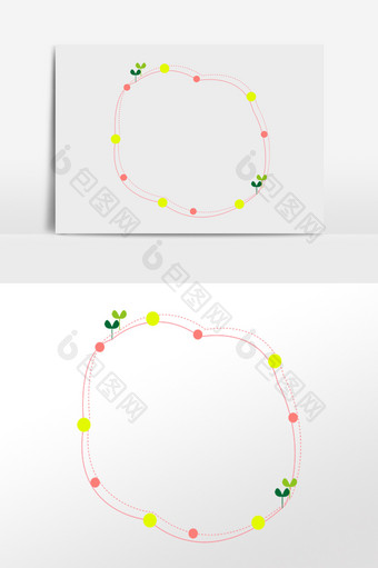 手绘虚线线条植物装饰边框插画图片