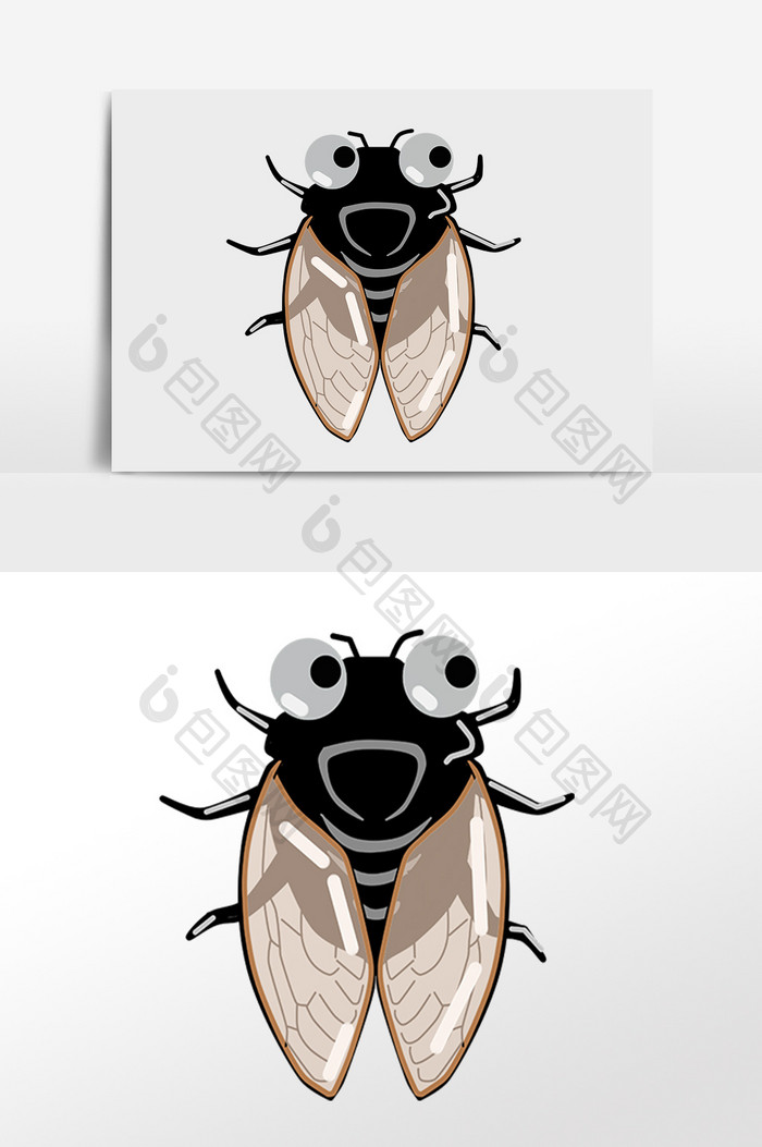 手绘卡通知了蝉甲虫昆虫动物插画