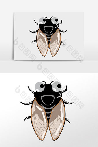 手绘卡通知了蝉甲虫昆虫动物插画图片