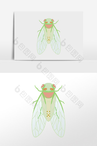 手绘绿色蝉昆虫动物甲虫插画图片