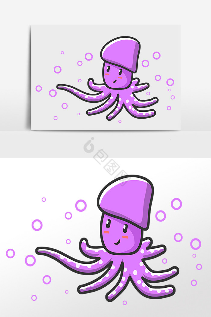 海洋生物鱿鱼泡泡插画图片