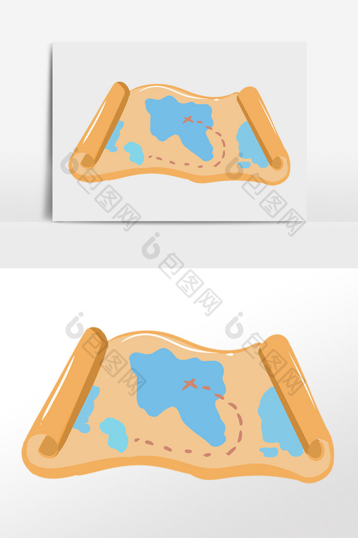 手绘卡通航海工具地图图纸插画