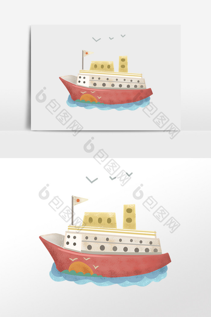 手绘航海交通工具日本游轮轮船插画