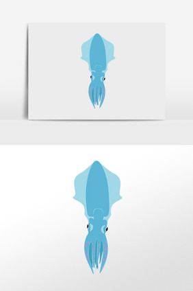 手绘海洋生物蓝色鱿鱼插画