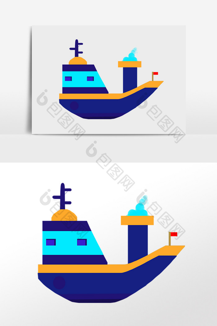 手绘航海交通工具彩色轮船插画