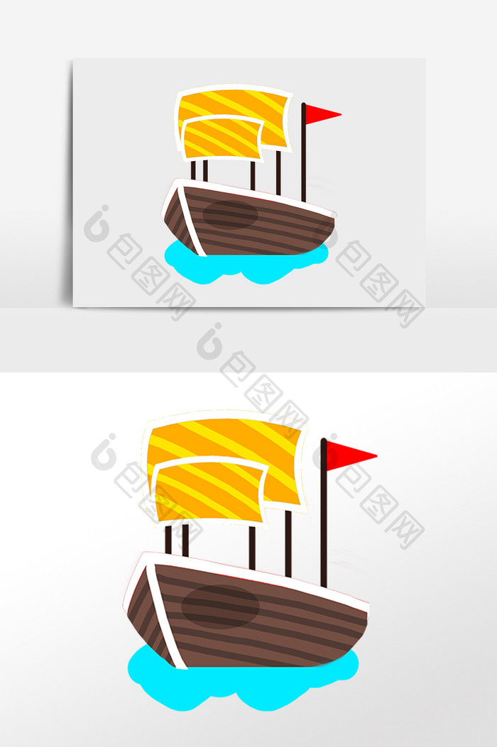 手绘航海交通工具木质帆船插画