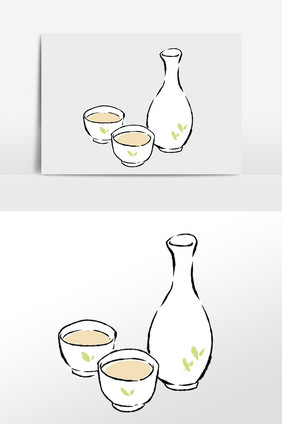 餐饮酒壶酒杯米酒饮品插画