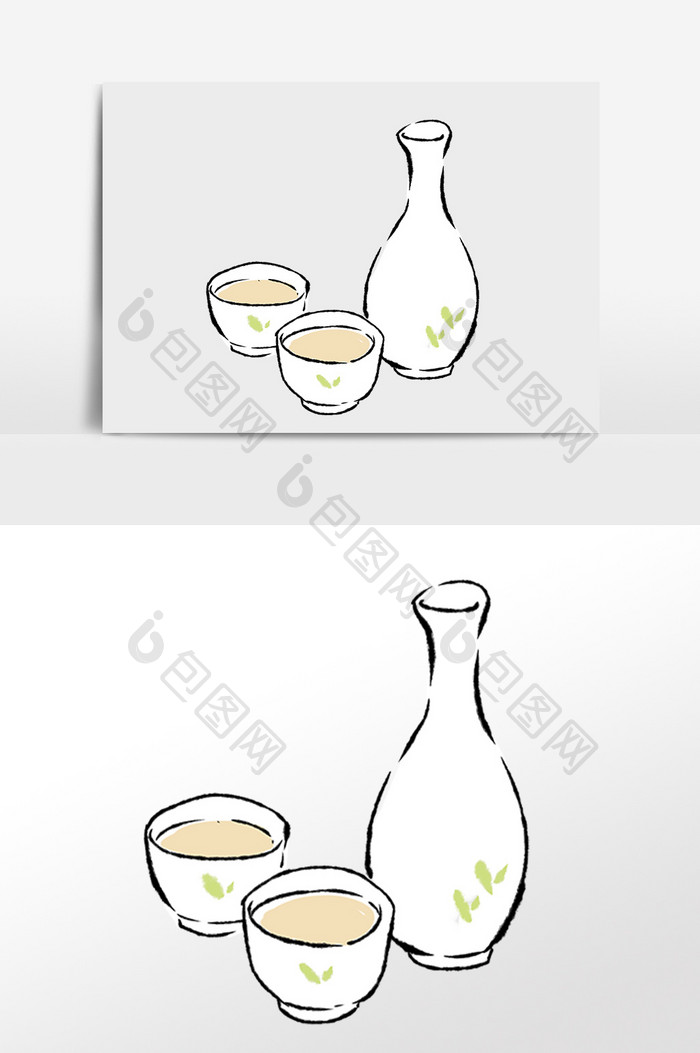 手绘餐饮酒壶酒杯米酒饮品插画