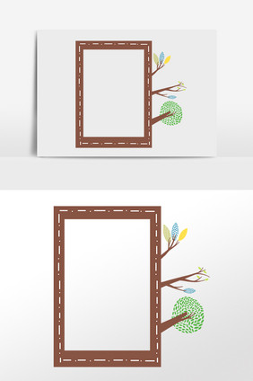 手绘植物树木公路装饰边框插画