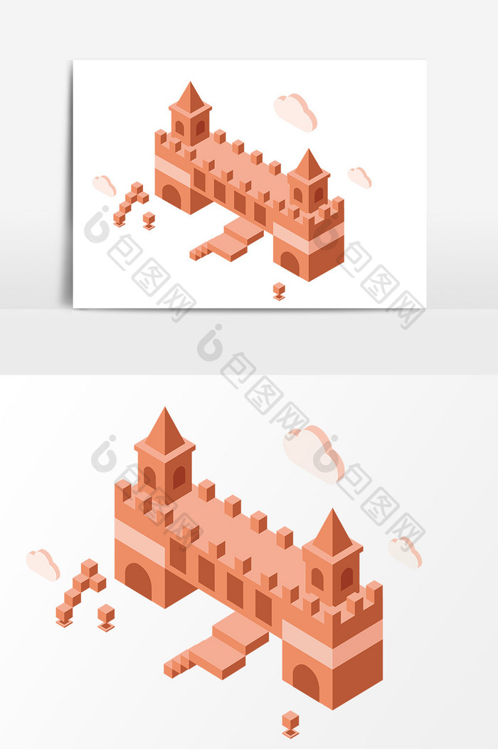 卡通2.5D方块城堡元素